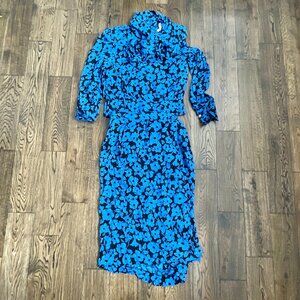 Albert Nipon Boutique Vintage Electric Blue Floral Silk Two-Piece Dress Size 12